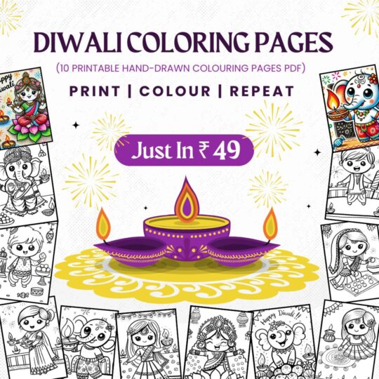 Printable Diwali Coloring Pages PDF – 10 Unique HAND-DRAWN Designs!